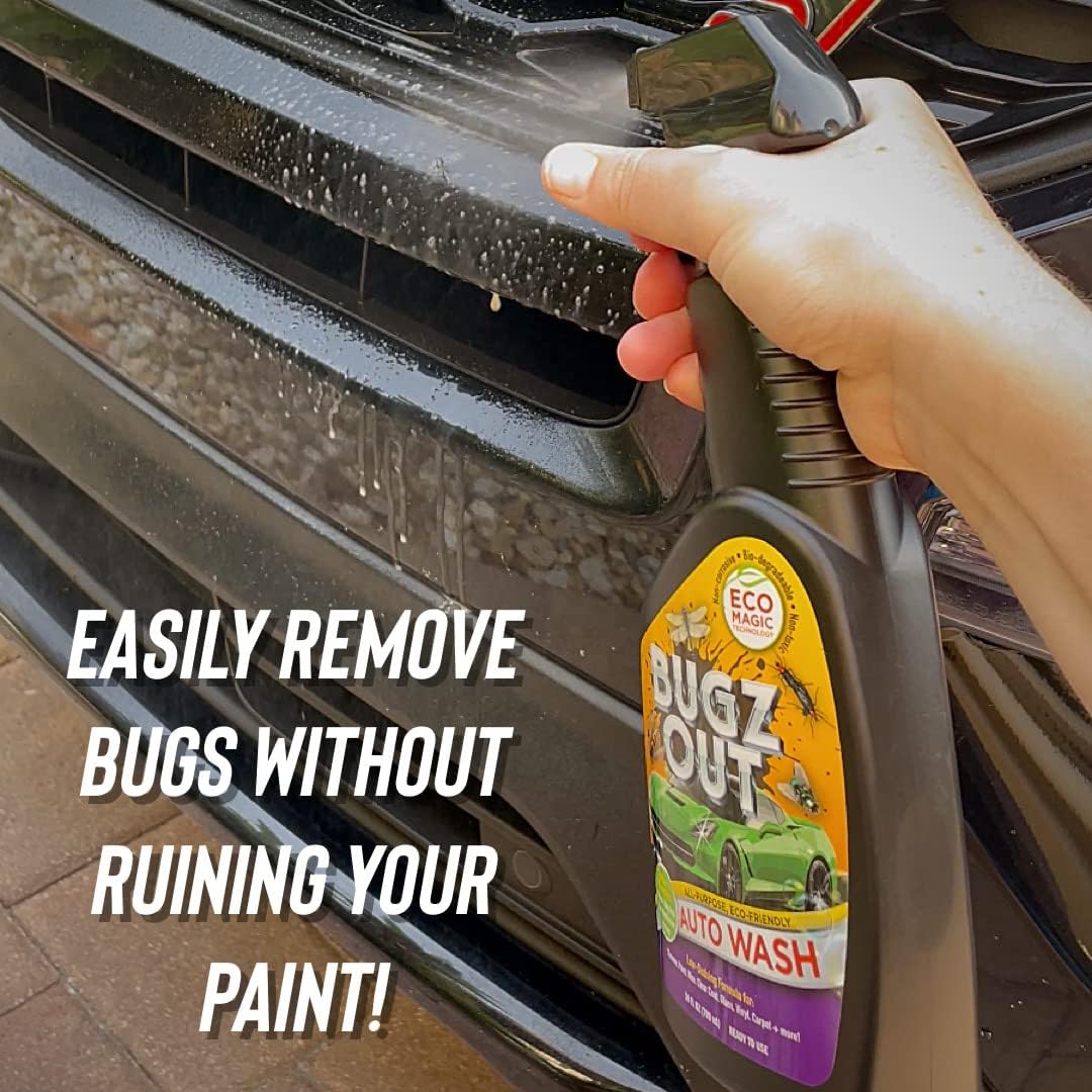 Car Bug Cleaner, Remover & Wash - Spray Bugs, Tar, Bird Poop Off Exterior of Car & Windshield. Remove Black Streaks Without Scratching or Removing Paint. 24 oz bottle w/ Microfiber Cloth