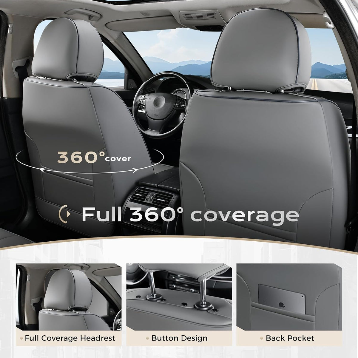 Coverado Seat Covers Full Set, Black Seat Covers for Cars 5 Seats, Car Seat Protector, Waterproof Nappa Leather Car Seat Cushion, Front and Rear Car Seat Cover Fit for Most Sedans SUV Pick-up Truck - Colors B