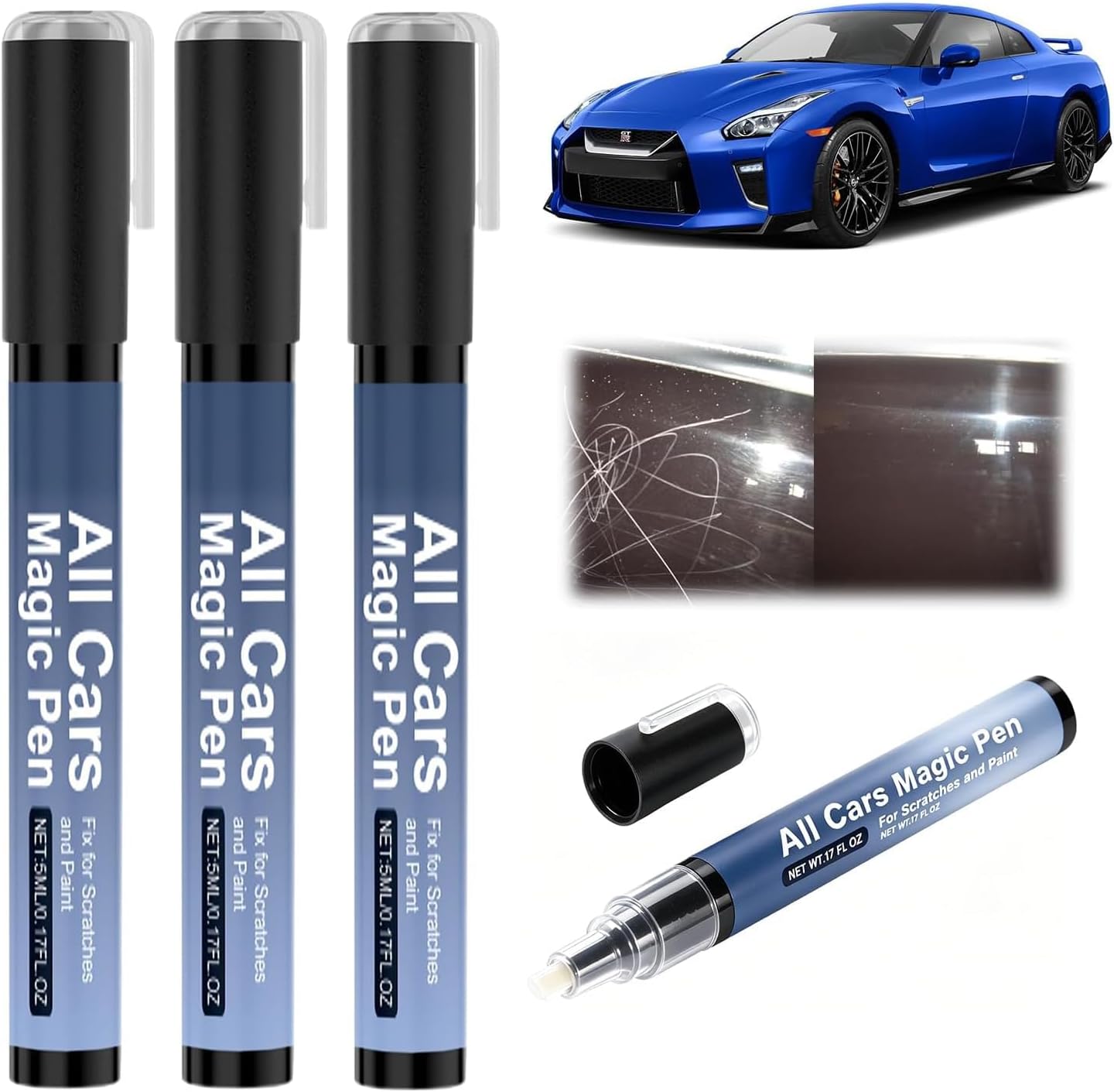 3PCS Magic Car Scratch Remover Pen,All Cars Magic Pen, Car Scratch Repair Pen Set, Simple and Fast, Long-Lasting Durability, Quick Fix for All Car Colors