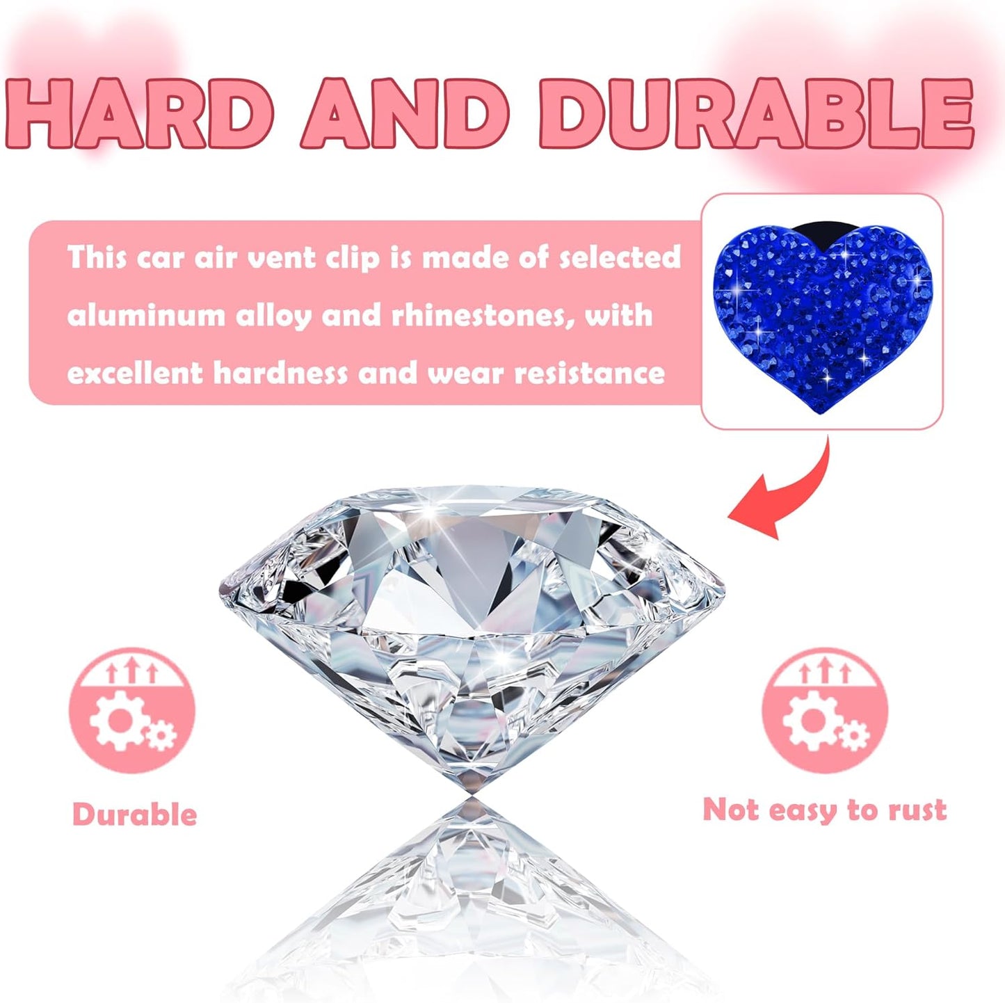 4PCS Heart-Shaped Car Vent Clips with Rhinestone,Bling Air Vent Clips Car Decorations,Premium Shiny Car Clips for Vents CCar Accessories Interior for Cars,Trucks,SUVs (Pink)