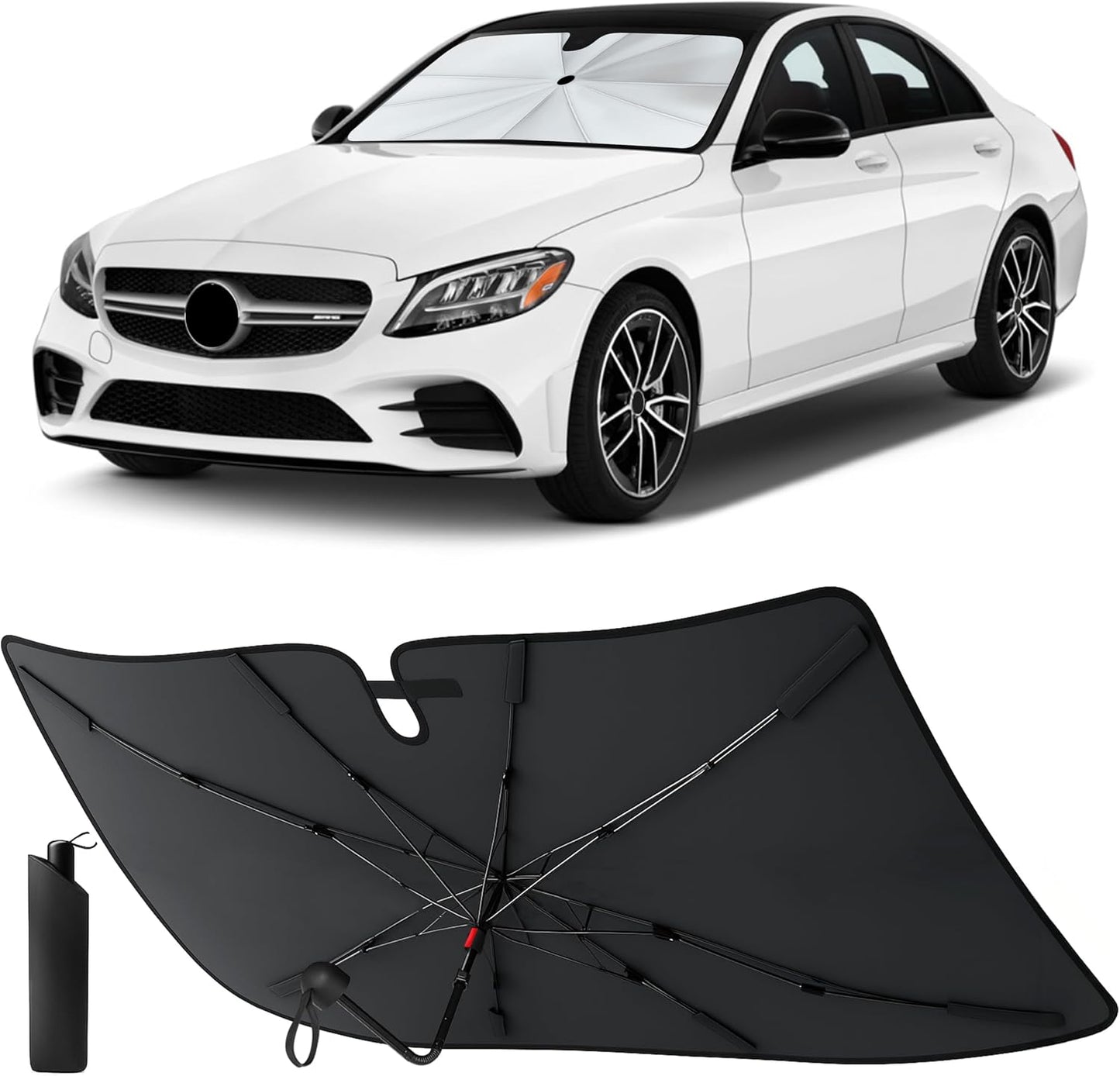 Econour Windshields Sun Shade for Car | Medium Foldable Car Sunshade & Window Tint | UV & Heat Protection Front Window Sun Shield, Keeps Interior Cool, Fits Sedans SUVs & Trucks (57” x 33”)