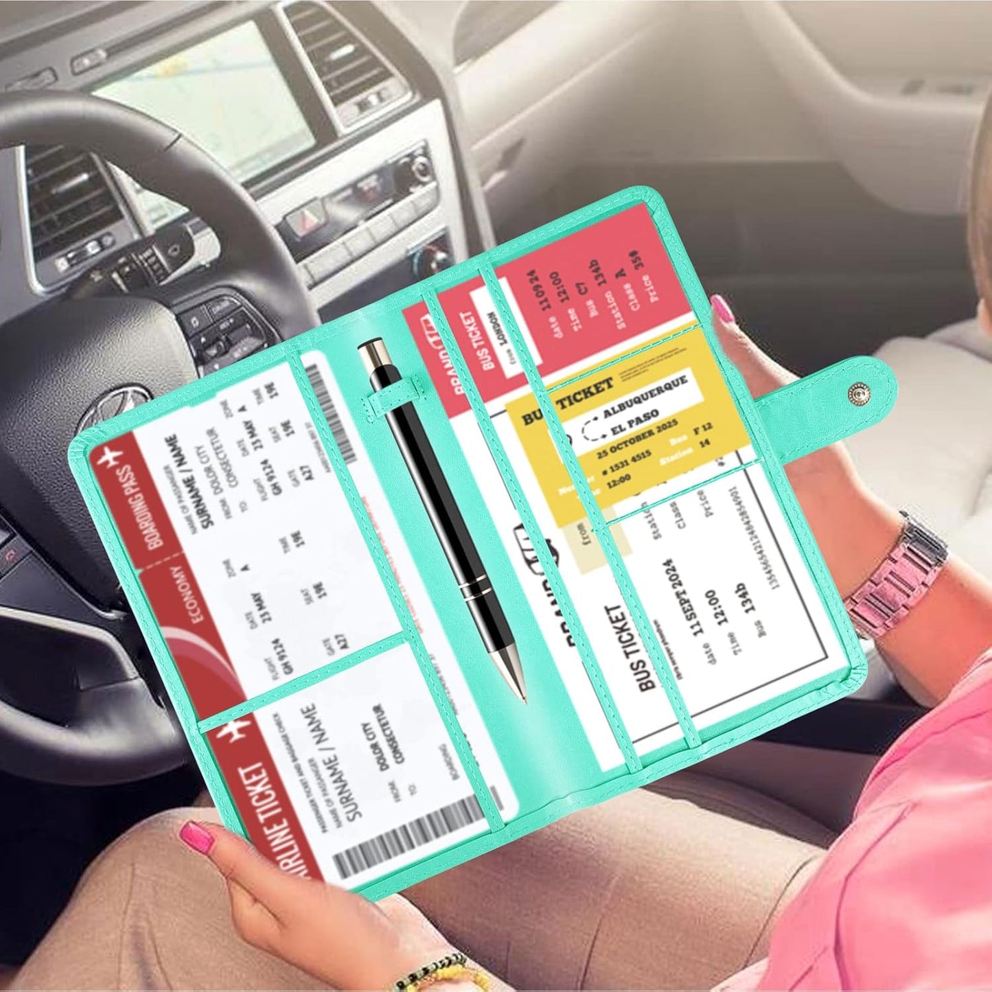 Car Registration and Insurance Card Holder with Magnetic Closure, Leather Vehicle Glove Box Automobile Documents Paperwork Wallet Case Organizer for ID, Driver's License, Key Contact Information Cards