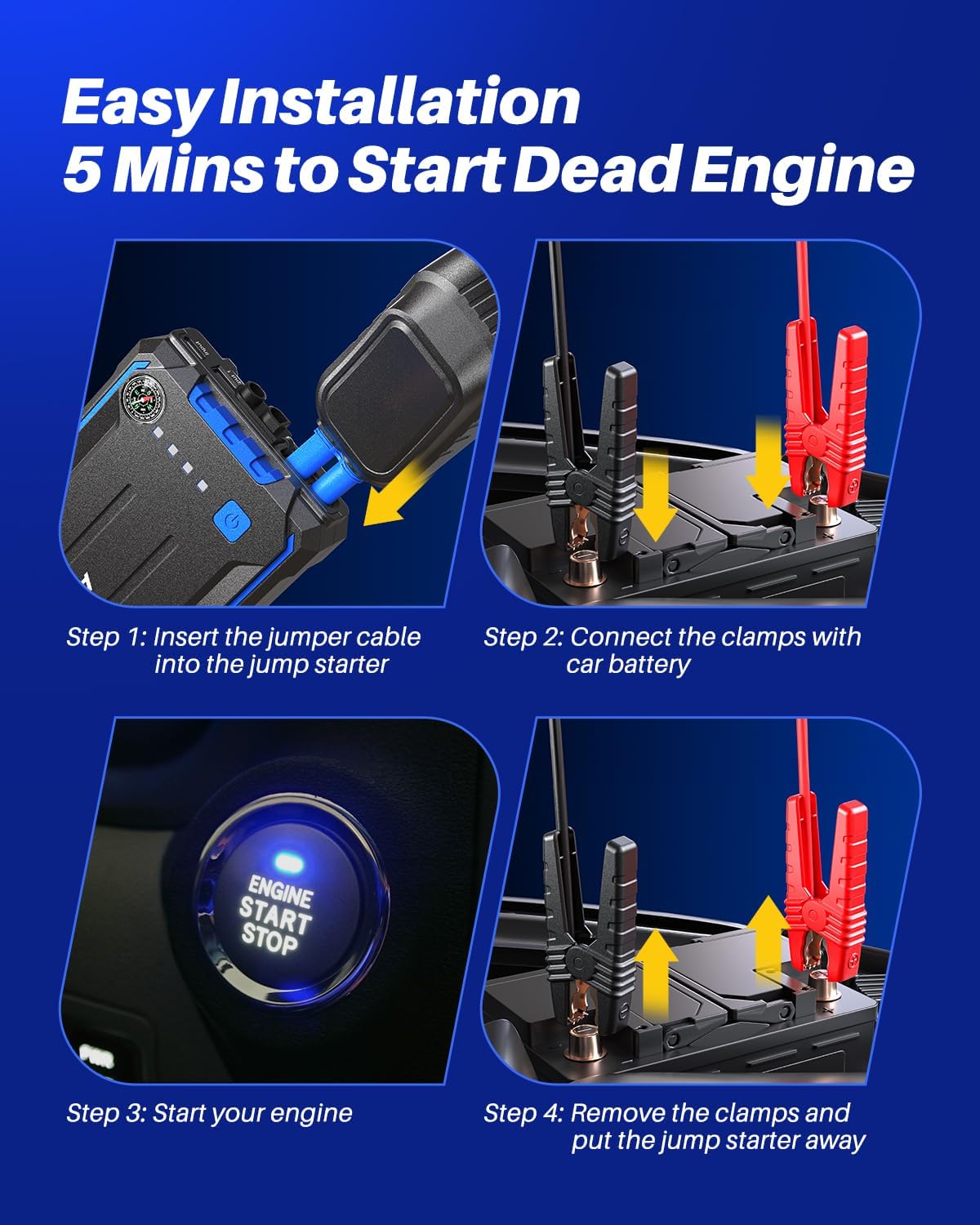 AUTOONE 6000A Car Battery Jump Starter Up to All Gas & 12L Diesel Engine, Car Battery Jumper Starter Portable 12V Jump Box with USB Output, Storage Case, LED Flashlight