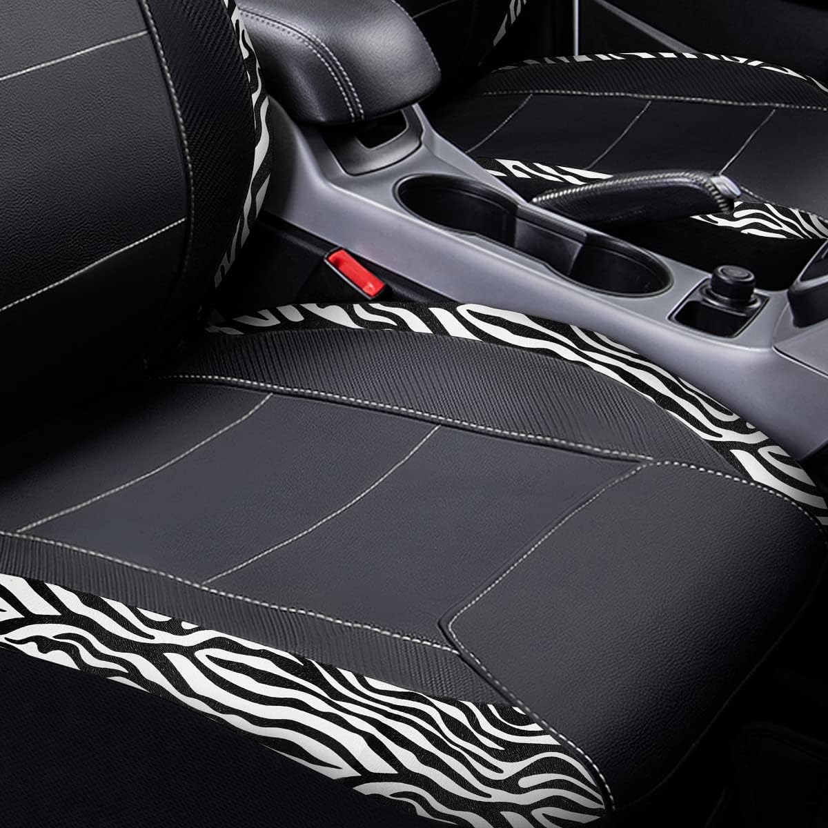 Flying Banner Carbon Fiber Leather Vehicle Seat Covers, Leopard Gray Black, Universal Fit - 8PCS