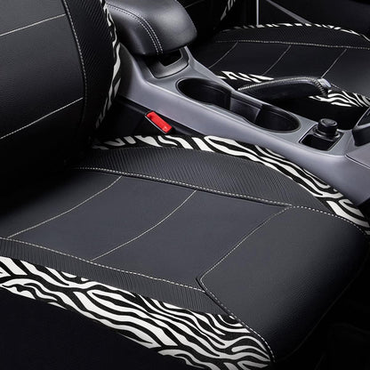 Flying Banner Carbon Fiber Leather Vehicle Seat Covers, Leopard Gray Black, Universal Fit - 8PCS