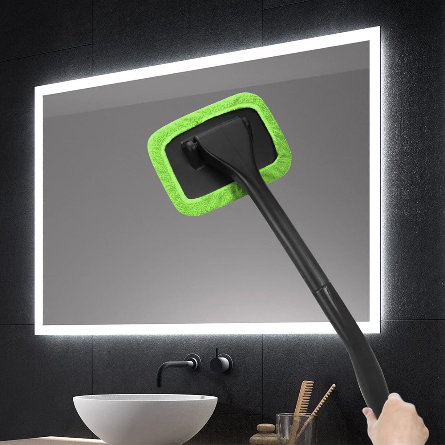 Miunice Car Windshield Cleaning Tool, Windshield Cleaner with 4 Washable and Reusable Microfiber Pads and Extendable Handle, for Auto Glass Wiper