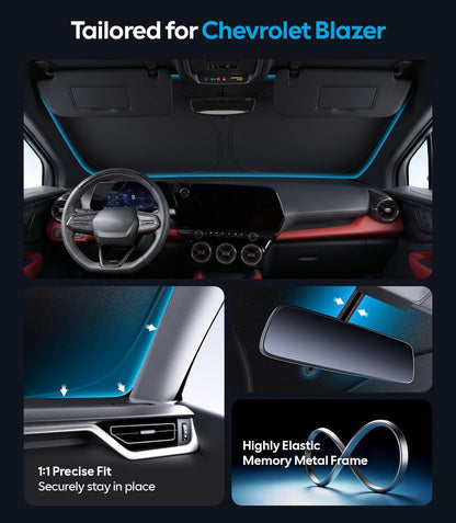 Wigoo Tesla New Model Y Accessories Windshield Sunshade [OEM Design, 100% Sun Blockage] Foldable Heat Insulation Sunshade with Storage Bag, for Model Y 2020~2026 (Juniper), Silver Coating - Colors B