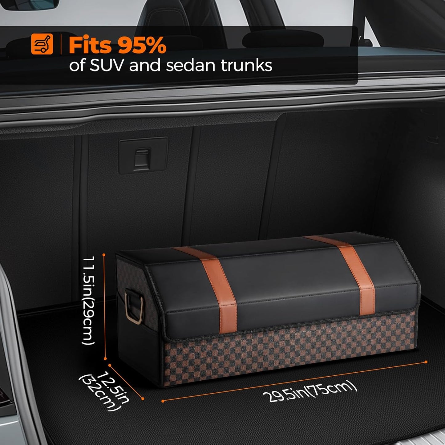 Fyzeoty Car Organizers for Trunk for Suv Sedan, Leather Storage Box,Magnetic Lid,Collapsible and Adjustable,16.5 inches