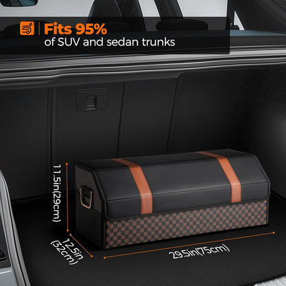 Fyzeoty Car Organizers for Trunk for Suv Sedan, Leather Storage Box,Magnetic Lid,Collapsible and Adjustable,16.5 inches