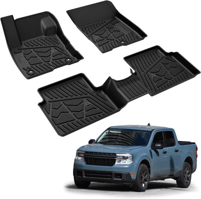 LASFIT Floor Mats for Ford F-150 2021-2026 | F150 Lightning 2022-2025 SuperCrew (Rear w/Fold Flat Storage) Carpet Floor All Weather Car Liners TPE Truck Mats - 1st and 2nd Row, 3pcs Black