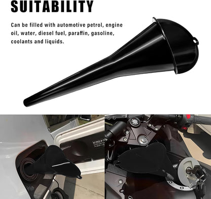 DXNQ Oil Funnel, Automotive Multi-Function Plastic Fuel Funnel with Long Neck, Universal Engine Oil Funnel for Filling Oils Gas Lubricants and Fluids, Car Accessories (Black)