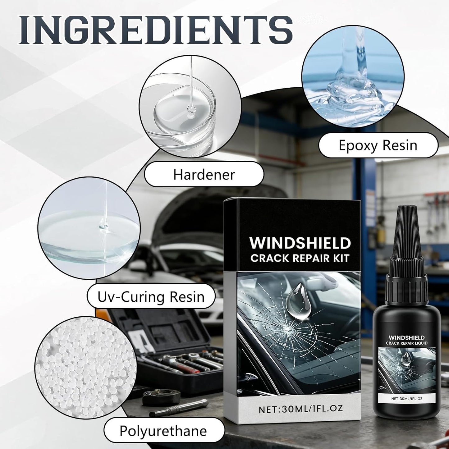 cuoct 2Pcs Windshield chip Repair kit, 2026 Latest Car Windshield Crack Repair Kit,Universal Cracks Gone Glass Repair Kit with 30ml Glass Repair Liquid 1 Towel 1 Blade 5 Curing Films