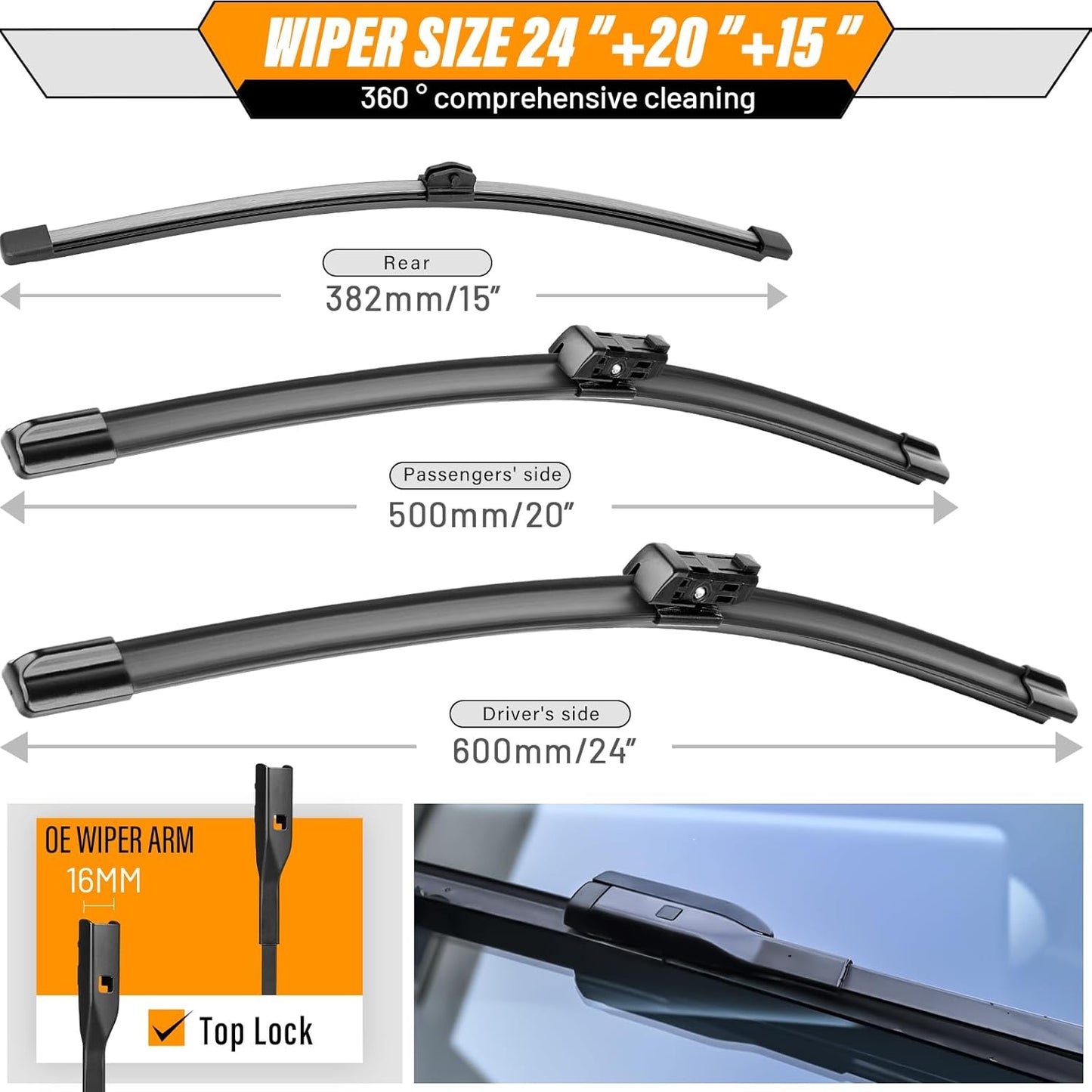 AUTOBOO 3-Pack Windshield Wiper Blades for Subaru Outback 2020-2025, Original Equipment Replacement 26"+18" Front and 16" Rear, All-Weather Performance, Easy One-Click Install