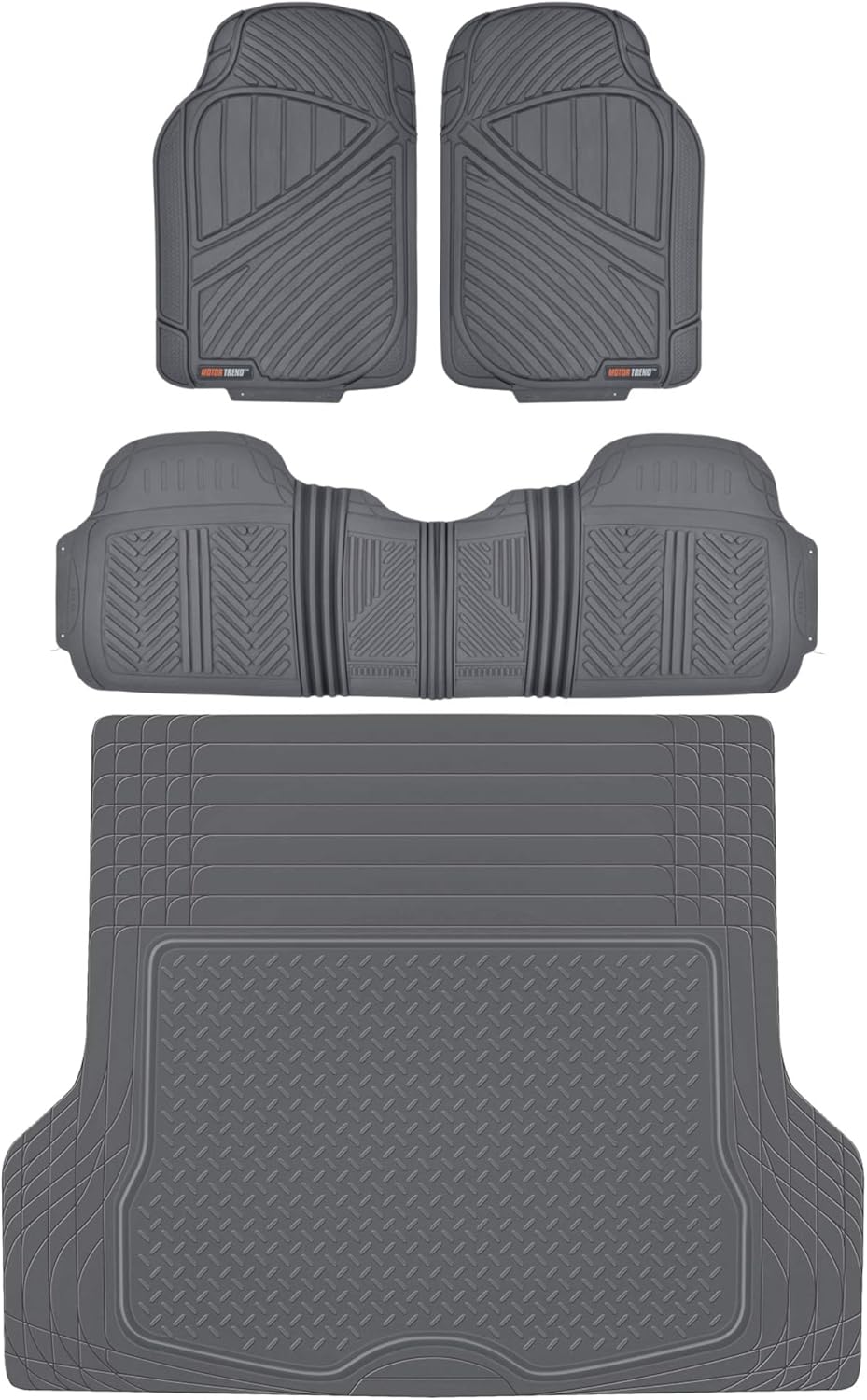 Motor Trend FlexTough Performance All Weather Rubber Car Mats with Cargo Liner - Full Set Front & Rear Floor Mats for Cars Truck SUV, Automotive Floor Mats (Black)