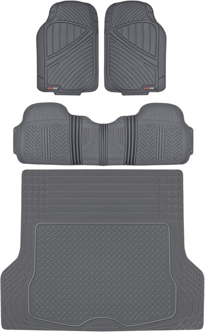Motor Trend FlexTough Performance All Weather Rubber Car Mats with Cargo Liner - Full Set Front & Rear Floor Mats for Cars Truck SUV, Automotive Floor Mats (Black)