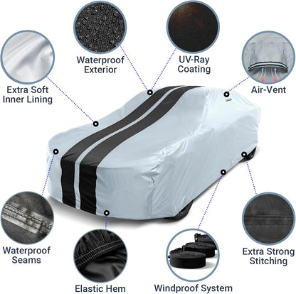 iCarCover 15-Layer Car Cover Waterproof All Weather | Premium Quality Car Covers for Automobiles, UV Protection, El Camino, Impala, Bel Air, Monte Carlo, Galaxie, Charger, Size C21 (See Size Chart) - Colors B