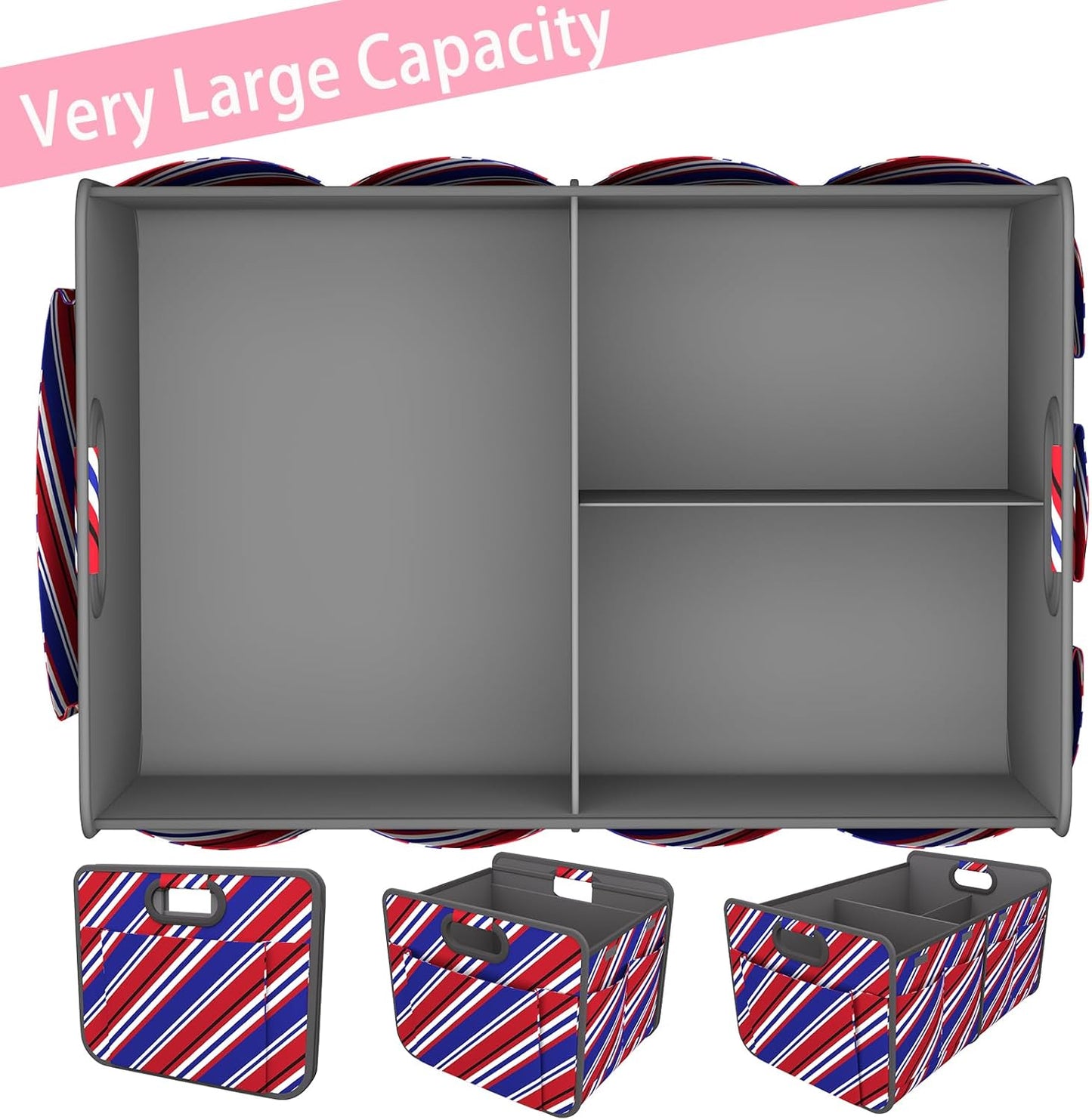 Homeve Car Trunk Organizer for SUV, 18.5Gal Large Capacity No-Sag Heavy Duty, Foldable Waterproof Anti-Slip Storage with 12 Pockets, Fit Sedan,Truck, Universal Car Accessories, Black, Large, 2 Compart