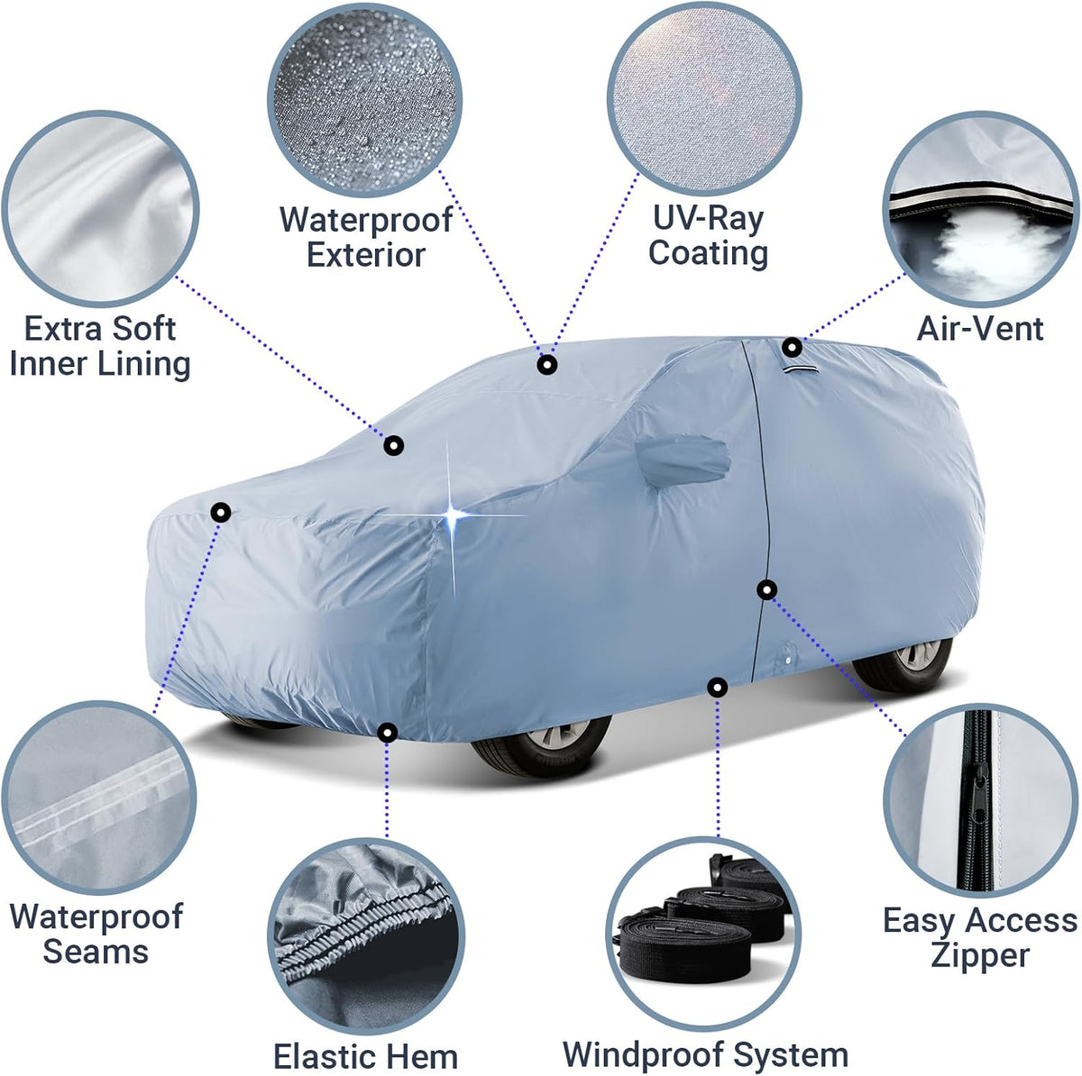 iCarCover 15-Layer Car Cover Waterproof All Weather | Premium Quality Car Covers for Automobiles, UV Protection, El Camino, Impala, Bel Air, Monte Carlo, Galaxie, Charger, Size C21 (See Size Chart) - Colors A