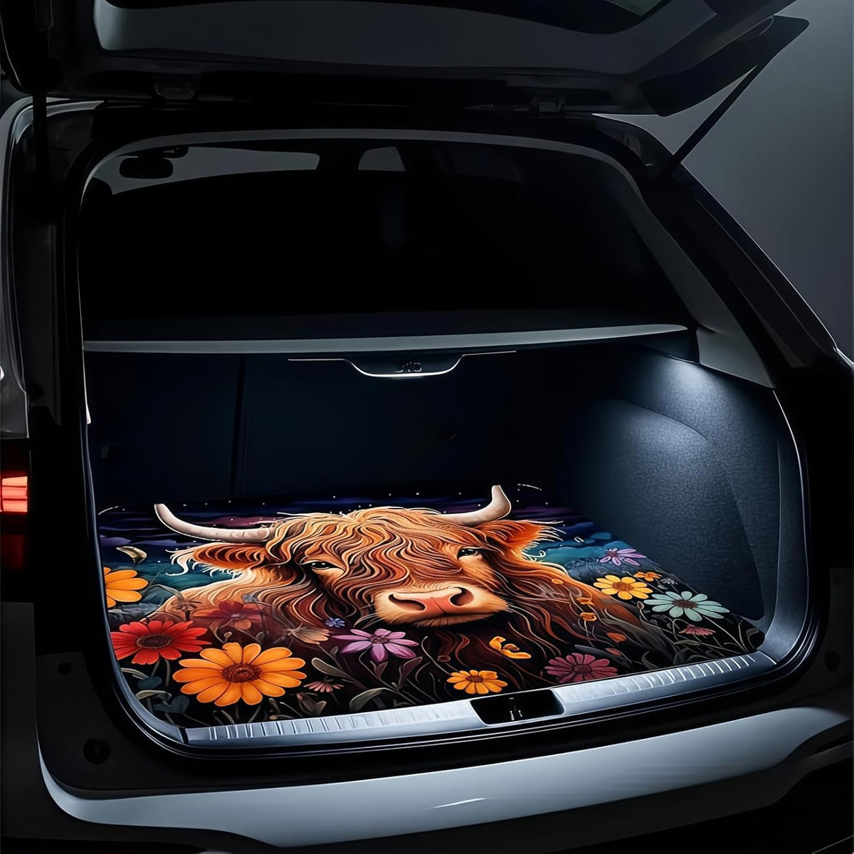 Universal Car Trunk Mat 29" x 39",Purple Colorful Flowers All Weather Trunk Protection Cargo Liner, Durable Cargo Mat Rear Trunk Liner,Stylish Vehicle Interior Accessories Suitable for Most Car Models