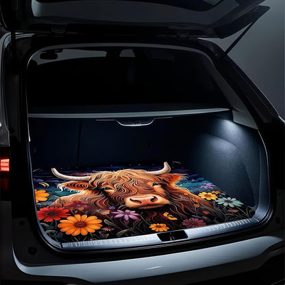 Universal Car Trunk Mat 29" x 39",Purple Colorful Flowers All Weather Trunk Protection Cargo Liner, Durable Cargo Mat Rear Trunk Liner,Stylish Vehicle Interior Accessories Suitable for Most Car Models