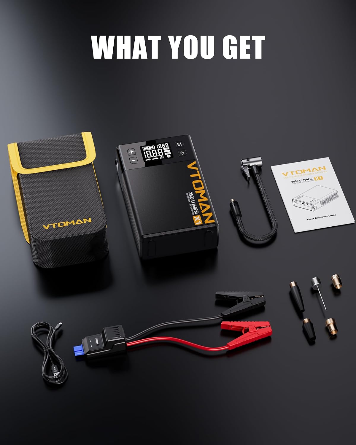 VTOMAN X1 Jump Starter with Air Compressor, Car Battery Jumper Starter (Up to 8.5L Gas/6L Diesel Engine) with 150PSI Auto Tire Inflator, 12V Portable Booster Pack, Lithium Jump Box Charger-Black