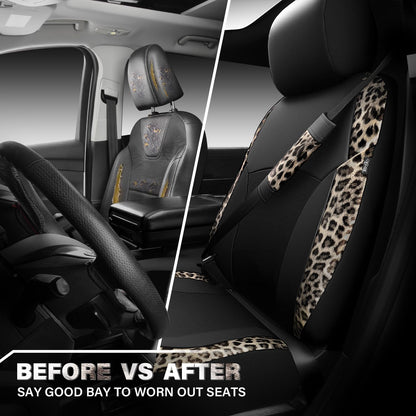 CAR PASS Waterproof Universal Car Floor Mats, Leopard Print Car Mats Fit for SUV,Vans,sedans, Trucks,Set of 4pcs Car Carpet with Driver Heel Pad and Nibs Backing, Leopard Car Accessories Gray Leopard
