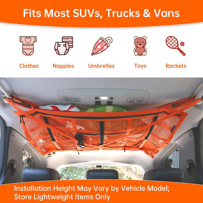 SUV Car Ceiling Cargo Net Pocket,35.4"x23.6" Double-Layer Mesh Car Roof Storage Organizer for Ford,F150,Jeep,Honda CRV,RAV4,Van Organizers and Storage,Camping Accessories