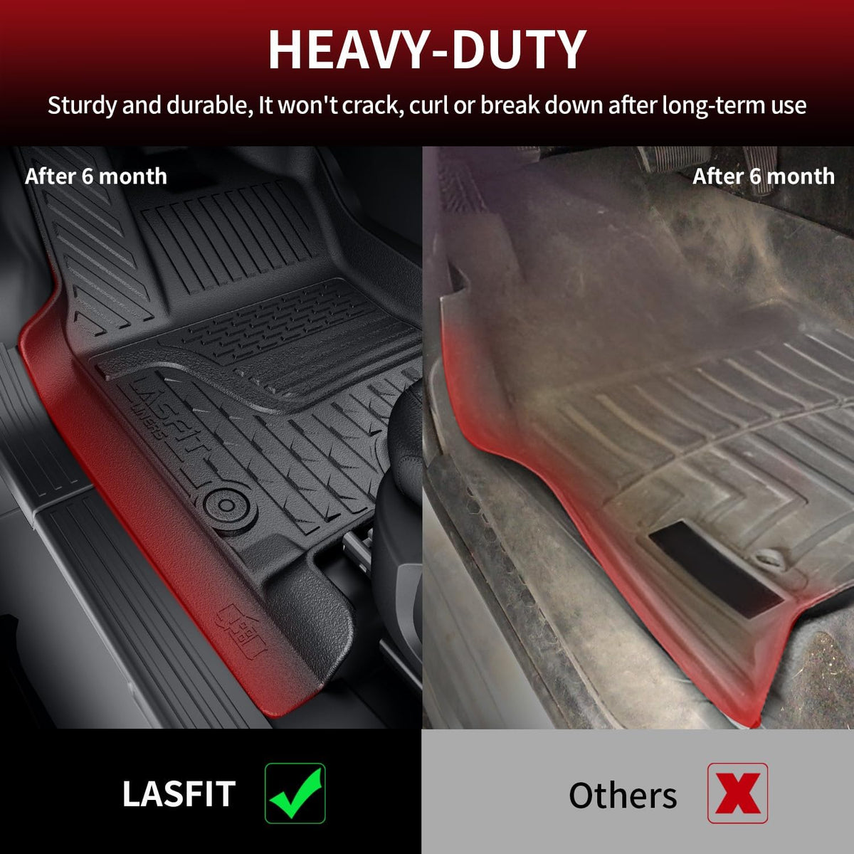 LASFIT Floor Mats for 2019-2025 2026 Ram 2500/3500 Crew Cab Bucket Seat for Carpet & Vinyl Floor (NOT fit Model with PTO Kit), All Weather TPE Custom Fit Car Mats Floor Liners 1st & 2nd Row, Black