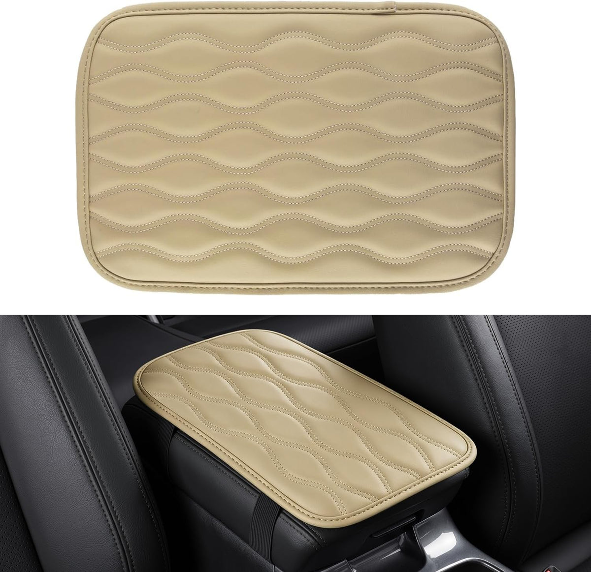 Amiss Car Center Console Cover, Upgraded Leather Car Armrest Cushion with 2 Storage Pockets, Universal Waterproof Cushion Pad, Non-Slip Car Interior Accessories, Fits Most Sedans SUVs Trucks (Black)