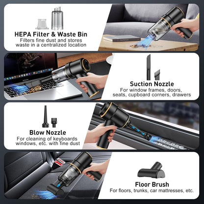 KMM Handheld Car Vacuum Cleaner, 9000Pa Vacuum Cleaner and Air Duster, 120W High Power Hand Held Vacuum with LED Light and Multi-Nozzles for Car, Home, Office, Pet