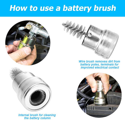Mandark 2PCS Car Battery Terminal Cleaning Brush, Metal Vehicle Battery Post Cleaner Bristle Tool, Derusting Auto Battery Washer Brush Accessories, Universal for SUV, Truck, RV