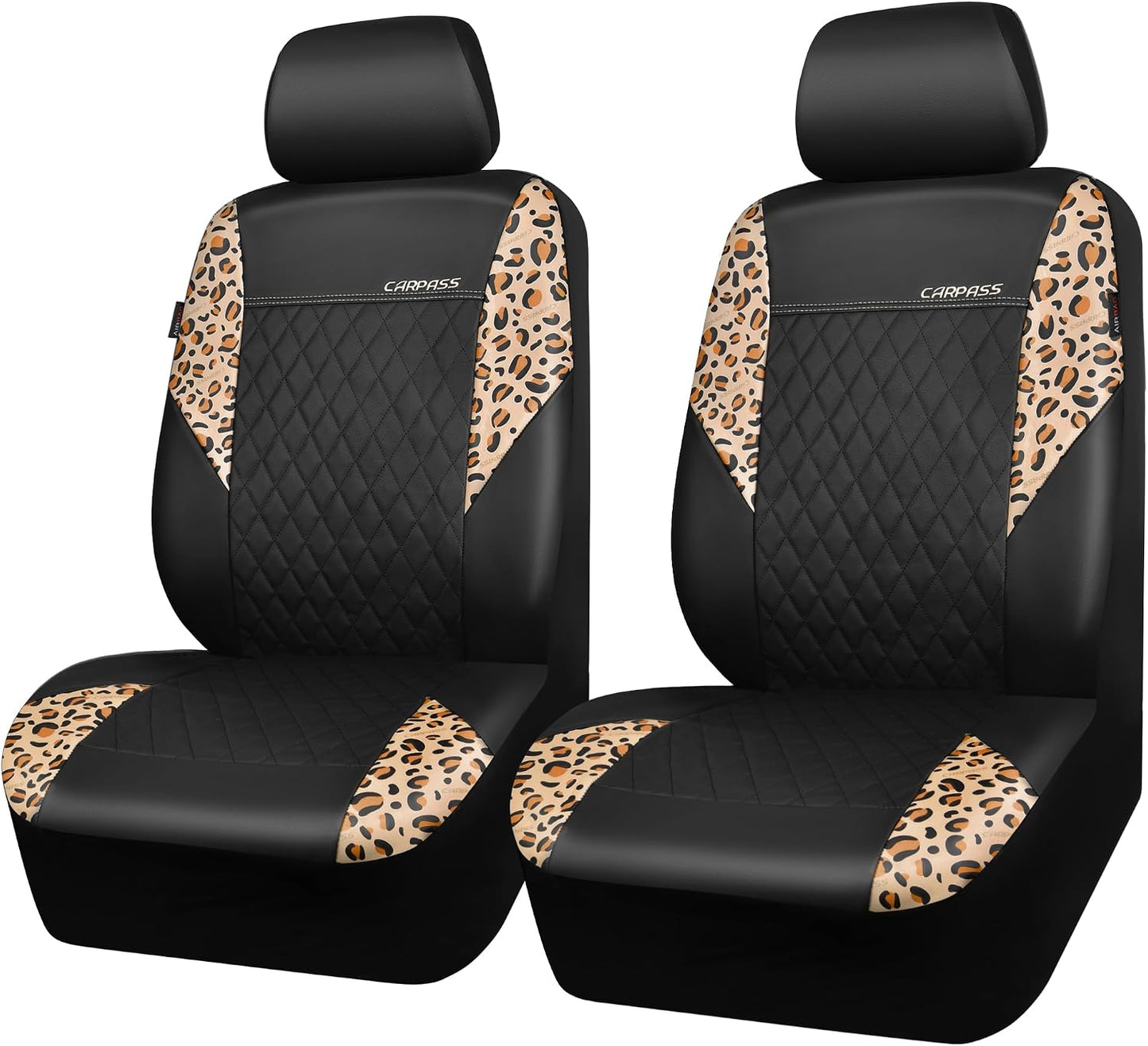 CAR PASS Quilting Leather Seat Cover Two Front Seats Only, Universal Fit Automotive Front Seat Covers Waterproof Deluxe PU Premium Vinyl Luxury for Cars Sedan Van SUV Airbag Compatible 2 Pieces,Black