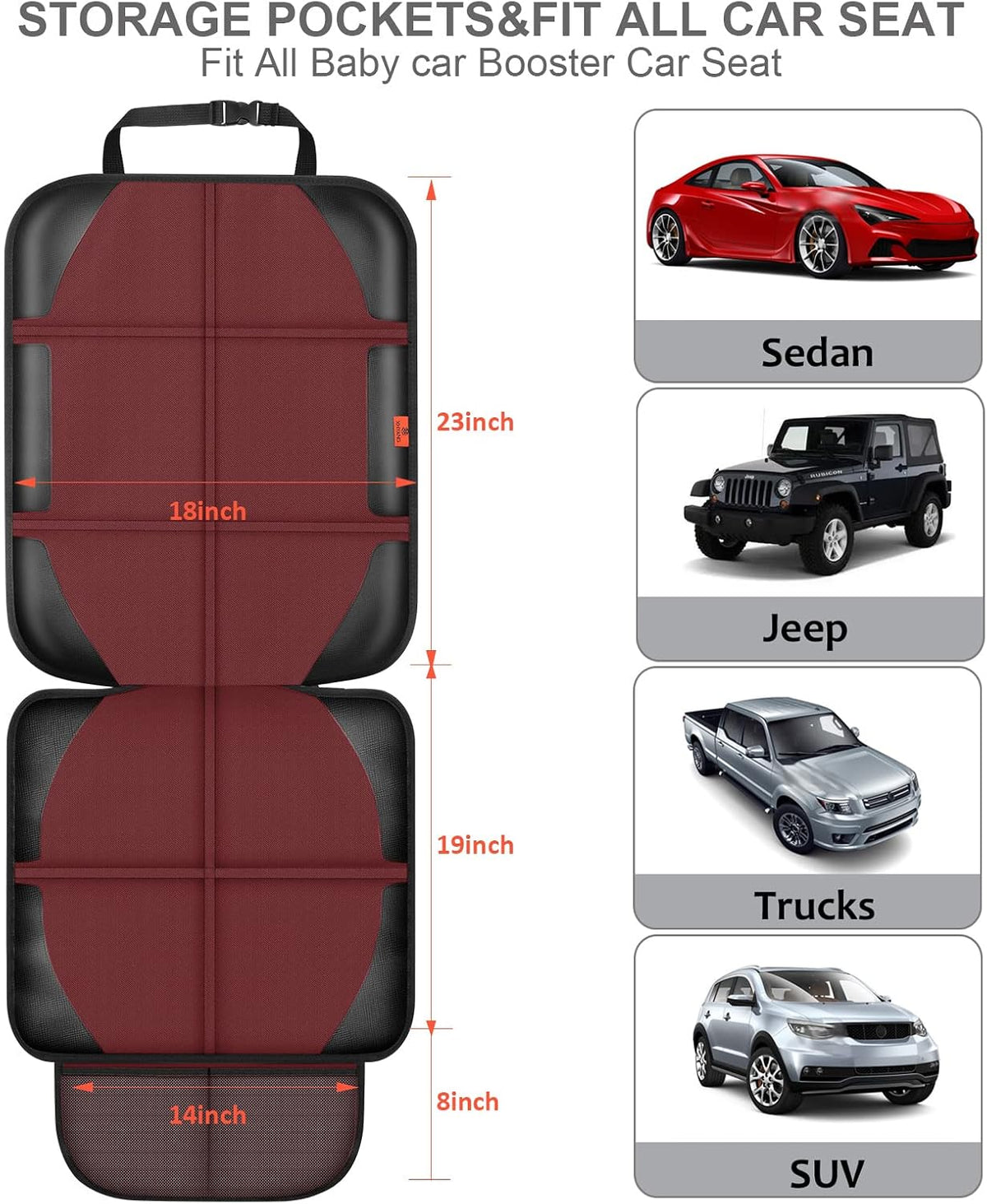 XHYANG Car Seat Protector,Auto Car Seat Protectors Baby Carseat Waterproof & Durable 600D Fabric for Child Baby Car Seat Mat Vehicle Pet Cover 2 Storage Pockets (2 Pack)