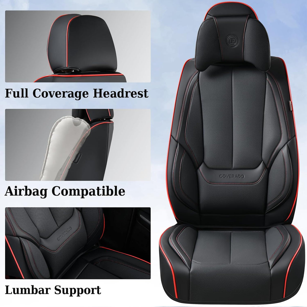 Coverado Seat Covers Full Set, Black Seat Covers for Cars 5 Seats, Car Seat Protector, Waterproof Nappa Leather Car Seat Cushion, Front and Rear Car Seat Cover Fit for Most Sedans SUV Pick-up Truck - Colors A