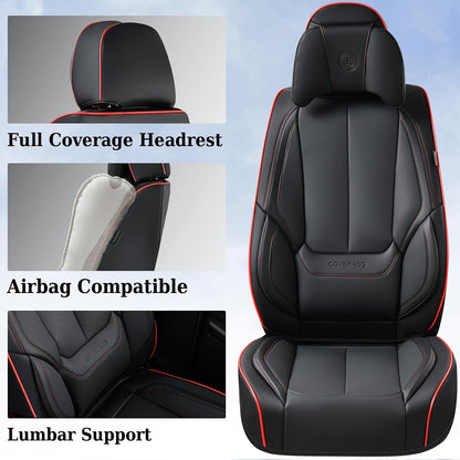 Coverado Seat Covers Full Set, Black Seat Covers for Cars 5 Seats, Car Seat Protector, Waterproof Nappa Leather Car Seat Cushion, Front and Rear Car Seat Cover Fit for Most Sedans SUV Pick-up Truck - Colors A