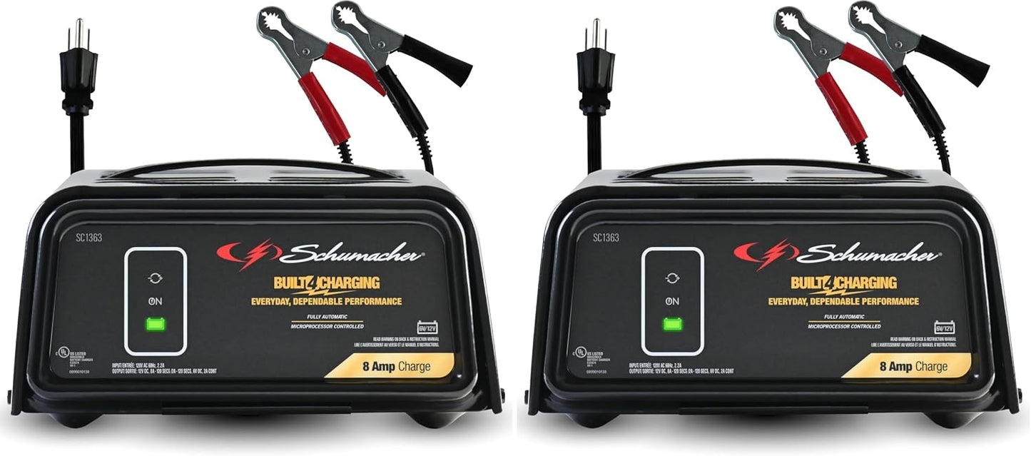 Schumacher Electric 8A Car Battery Charger and Maintainer, 3-in-1 Solution, for 6V/12V Power Sport, Automotive, and Marine Batteries, SC1363