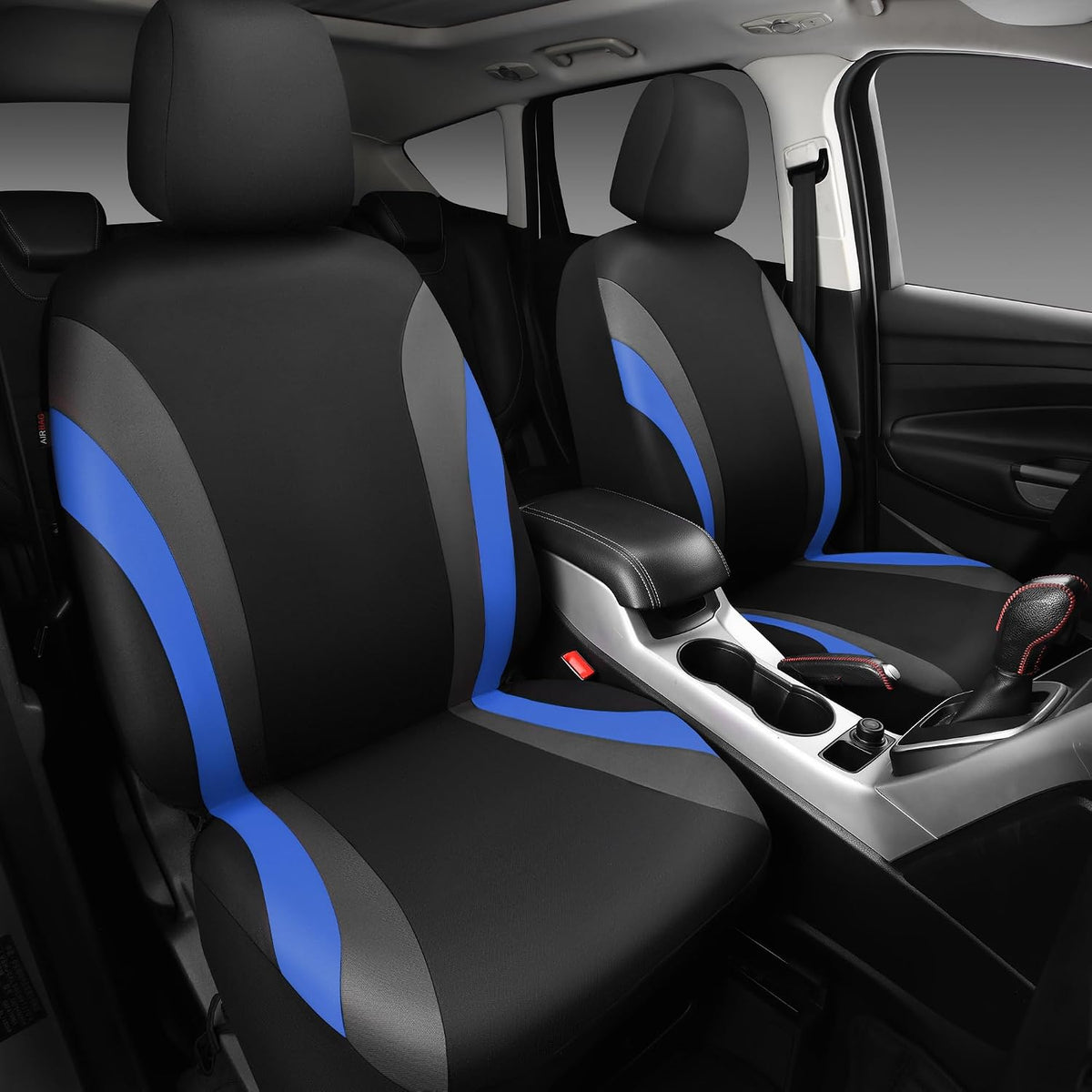 CAR PASS Line Rider Sporty Front Seat Covers,Gray Car Seat Covers Two Front Seats Only, Airbag Compatible,Universal Fit Sedans,Cars,Vans,SUV,Truck(Black and Gray)