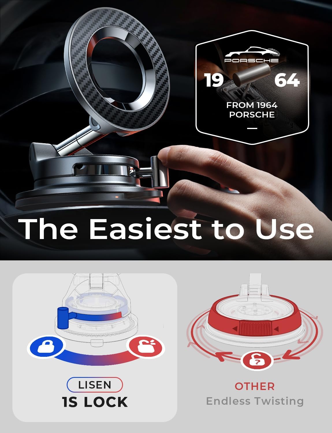 LISEN for Magsafe Car Mount, Magnetic Phone Holders for Your Car Vacuum, Phone Mount for Car Accessories for Women Men Jeep BMW, Suction Phone Holder Gifts Kits, for iPhone 17 Pro Max 16 15 14 13 12