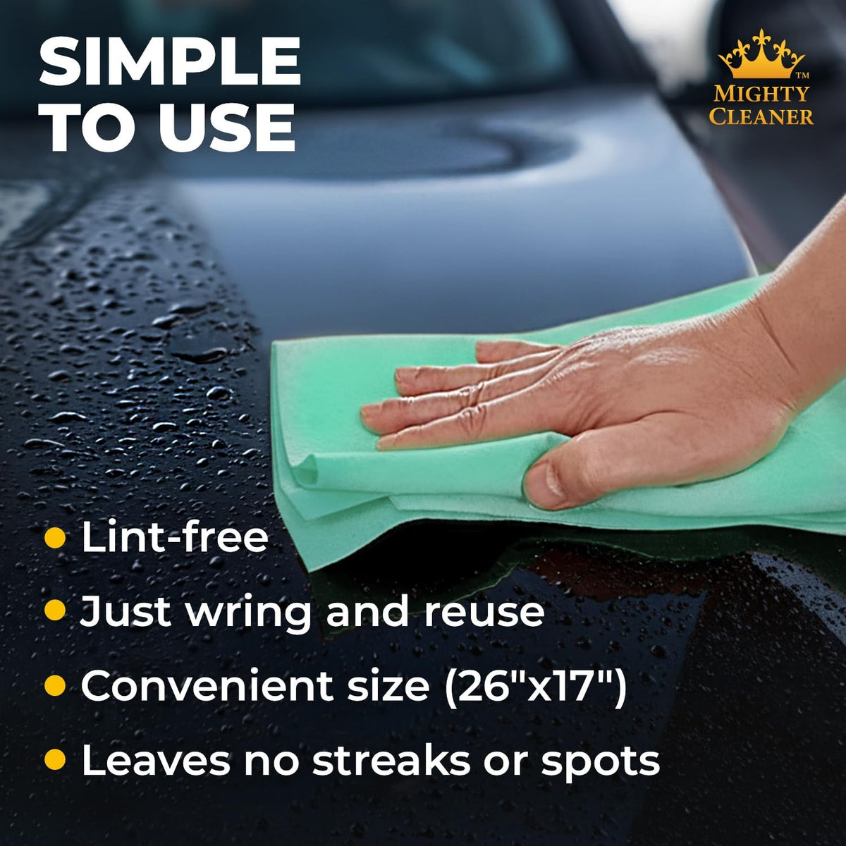Premium Shammy Cloth for Car Drying - 26”x17” - Super Absorbent Chamois Towel for Car - Scratch-Free, Reusable & Soft