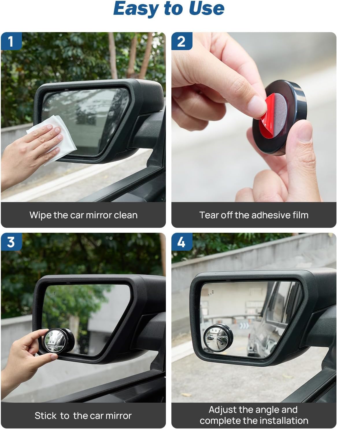 JOYTUTUS Blind Spot Mirror 2 Pack HD Frameless Convex Glass for Wide Angle View and Safer Lane Changing Compatible with Cars SUVs Trucks RVs Easy Stick On & Long Lasting Durability