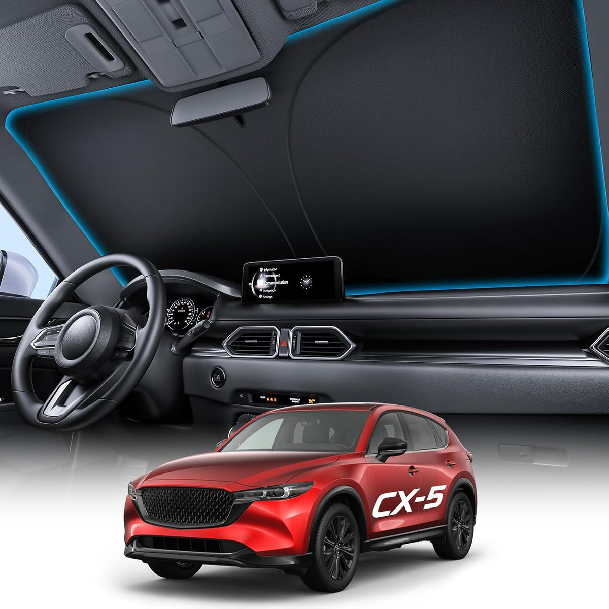 Wigoo Tesla New Model Y Accessories Windshield Sunshade [OEM Design, 100% Sun Blockage] Foldable Heat Insulation Sunshade with Storage Bag, for Model Y 2020~2026 (Juniper), Silver Coating - Colors B