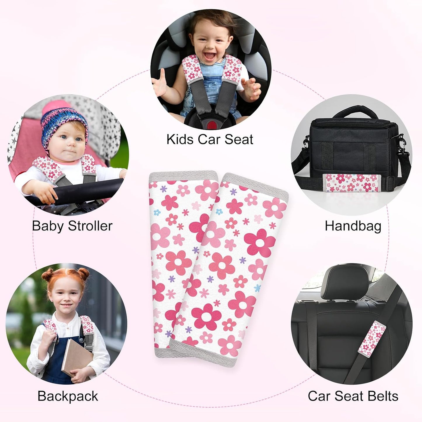 Seat Belt Cover Pad for Baby, Soft Seatbelt Cushion Covers for Kids 2Pcs Car Seat Strap Shoulder Pads for All Car Seats, Stroller, High Chair,Blue Dinosaur