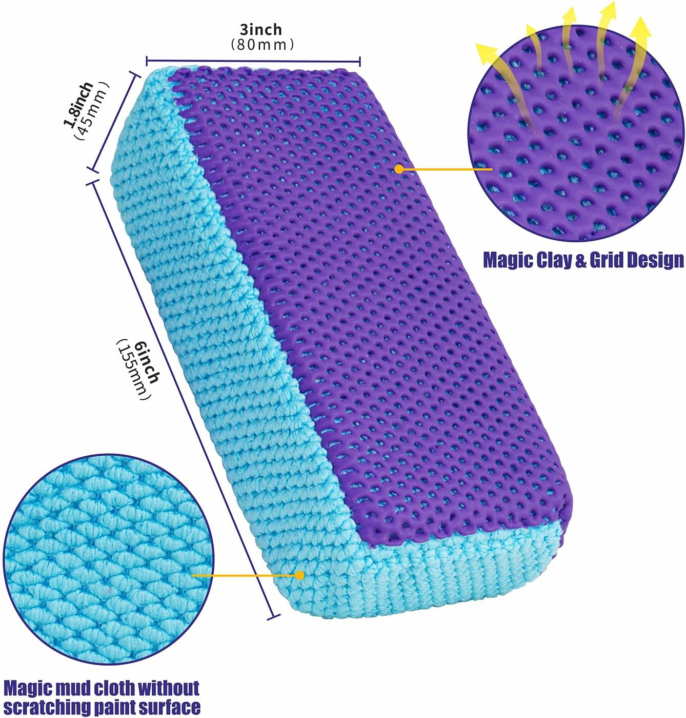 Clay Bar Scrubber 2-Pack, Auto Detailing Synthetic Clay for Car Wash Scrubbing and Claying, Car Paint Prep and Glass Surface (2-Pack, Blue Purple)
