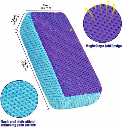 Clay Bar Scrubber 2-Pack, Auto Detailing Synthetic Clay for Car Wash Scrubbing and Claying, Car Paint Prep and Glass Surface (2-Pack, Blue Purple)
