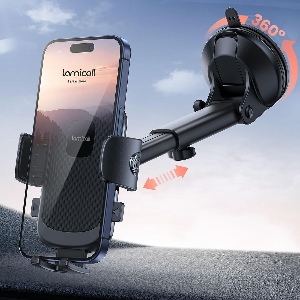 Lamicall Car Phone Holder - [Strongest Military-Grade Suction Cup] 360° Rotation Phone Holders for Your Car Quick Release Adjustable Phone Mount for Car Dashboard for iPhone 17 16 Pro Max Galaxy Truck