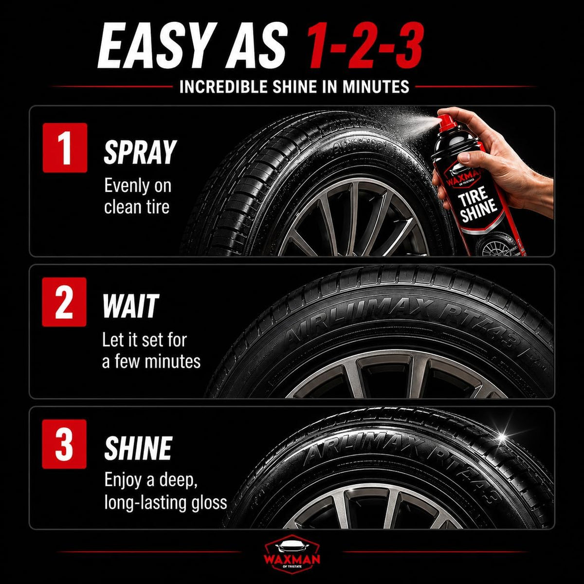 Tire Shine Spray – 18.6 fl oz, High-Gloss Hydrophobic Tire Dressing, Safe for All Vehicles