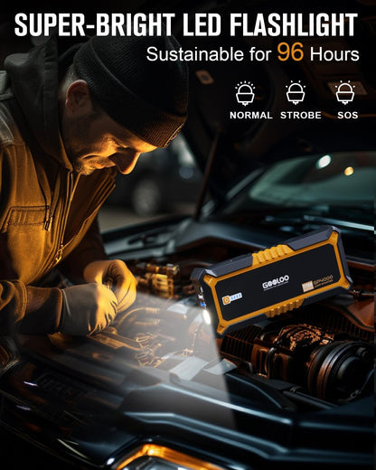 GOOLOO GP4000 Jump Starter 4000A Peak Car Starter (All Gas,up to 10.0L Diesel Engine) SuperSafe 12V Lithium Jump Box,Auto Battery Booster Pack,Portable Power Pack with USB Quick Charge and Type C Port