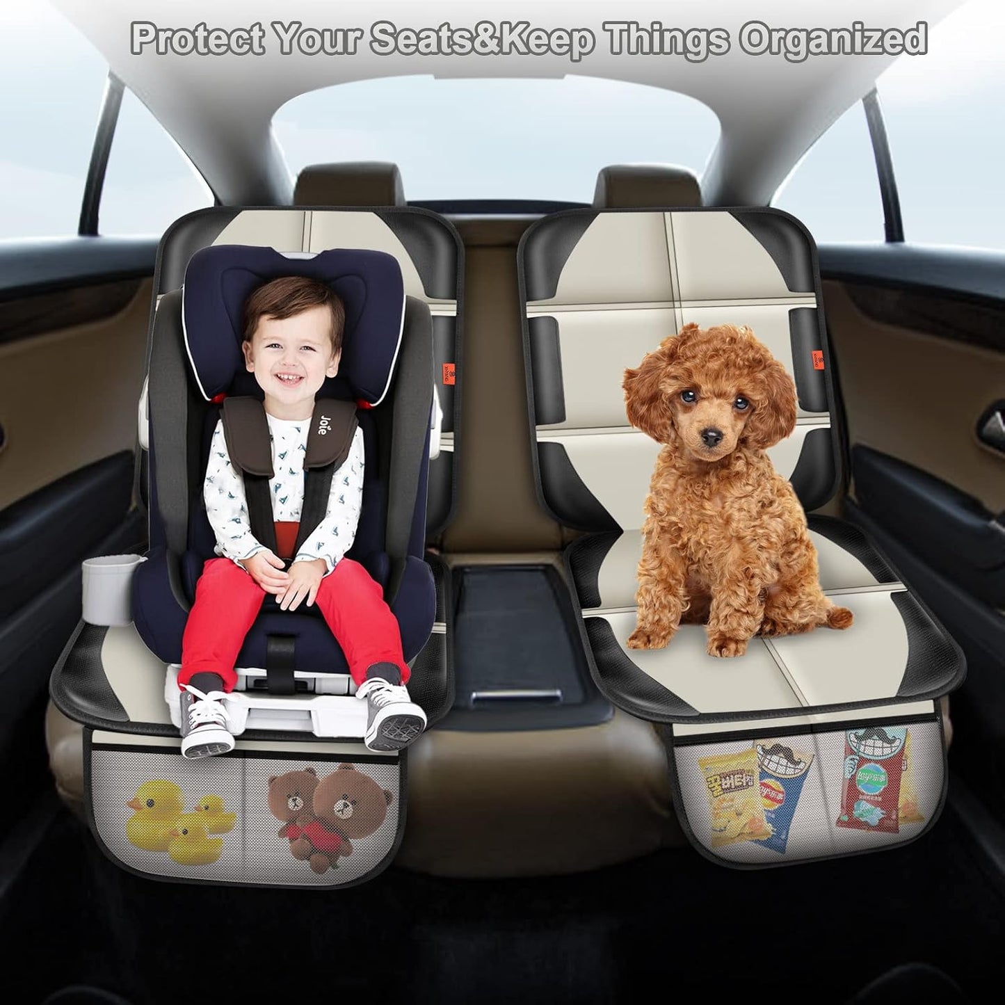 XHYANG Car Seat Protector,Auto Car Seat Protectors Baby Carseat Waterproof & Durable 600D Fabric for Child Baby Car Seat Mat Vehicle Pet Cover 2 Storage Pockets (2 Pack)
