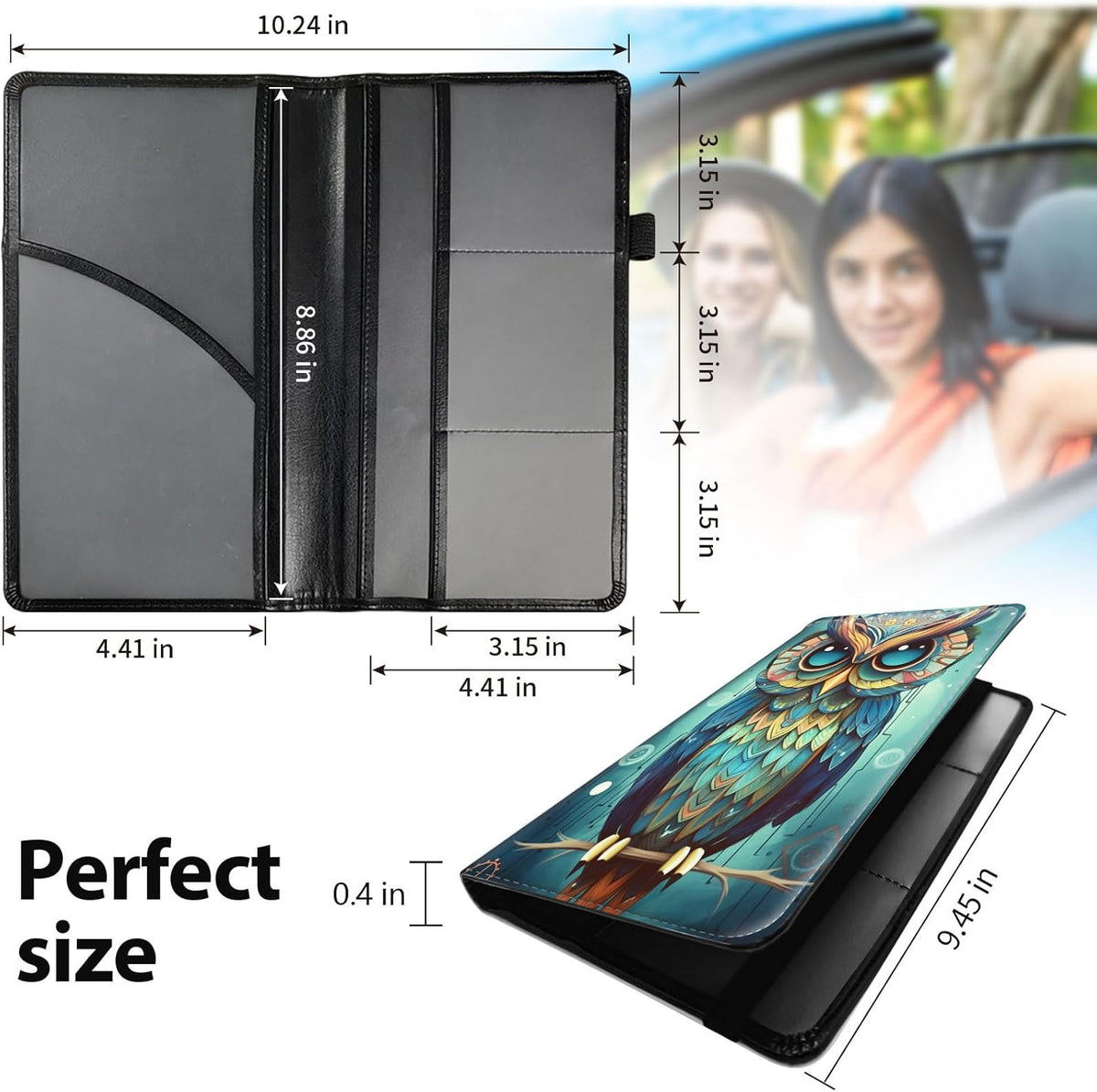 Car Registration and Insurance Holder, Leather Car Glove Box Organizer, Cool Car Accessories for ID, Driver's License Cards & Essential Document, business cards, Men&Women, Retro Audio Cassette