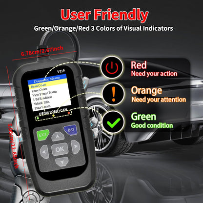 Car OBD2 Scanner Diagnostic Tool, Code Reader, Voltage Tester, Check Engine Light Fault Code, OBD2/EOBD for OBDII Protocol Car & Truck Since 1996+
